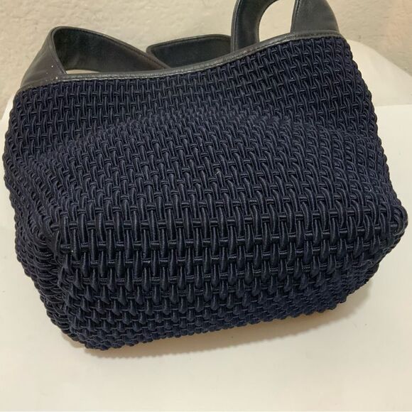 Dillard's Women’s Woven Navy Blue Shoulder Bag Purse Leather trim - Picture 7 of 15
